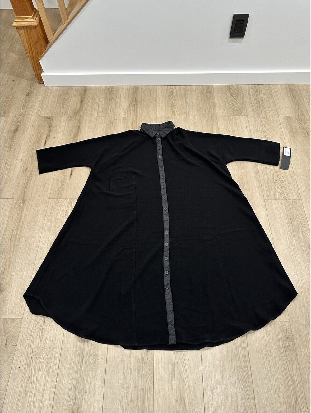 NWT Kedem Sasson Duster Chic Dress Black Buttoned Maxi Jacket Lagenlook Size 2